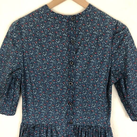 VTG 70s Handmade Maxi Tiered Prairie Dress 36" *See Measurements Blue Calico - Picture 11 of 13